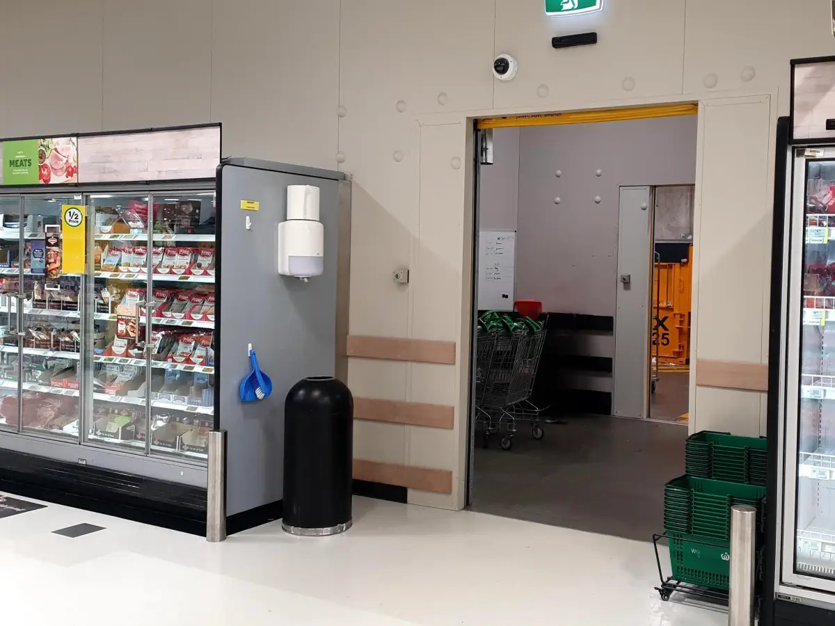 An open Movidor HS35 high speed rapid door rapid door viewed inside WW Meadorbrook