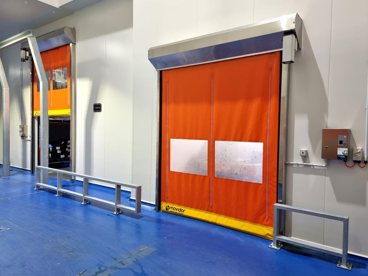 Two units of EX45 Movidor rapid roller doors inside a food processing factory of Lite n Easy