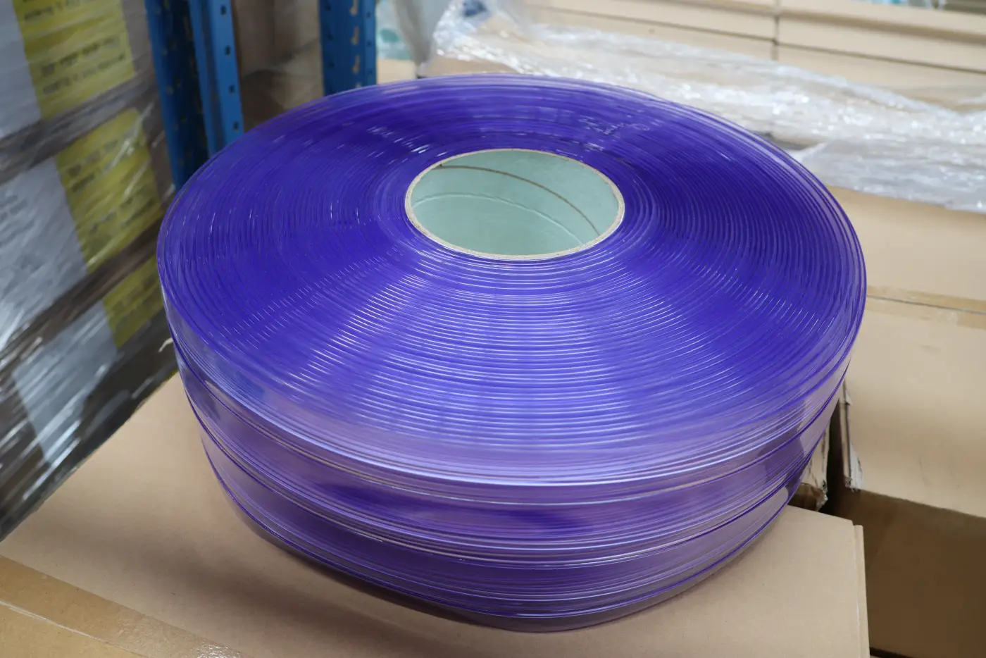 Coldshield has high quality bulk PVC rolls ready to ship from its warehouse, such as this transparent PVC strip curtain roll for PVC curtain strips, clear plastic screens, and PVC panels for swing doors