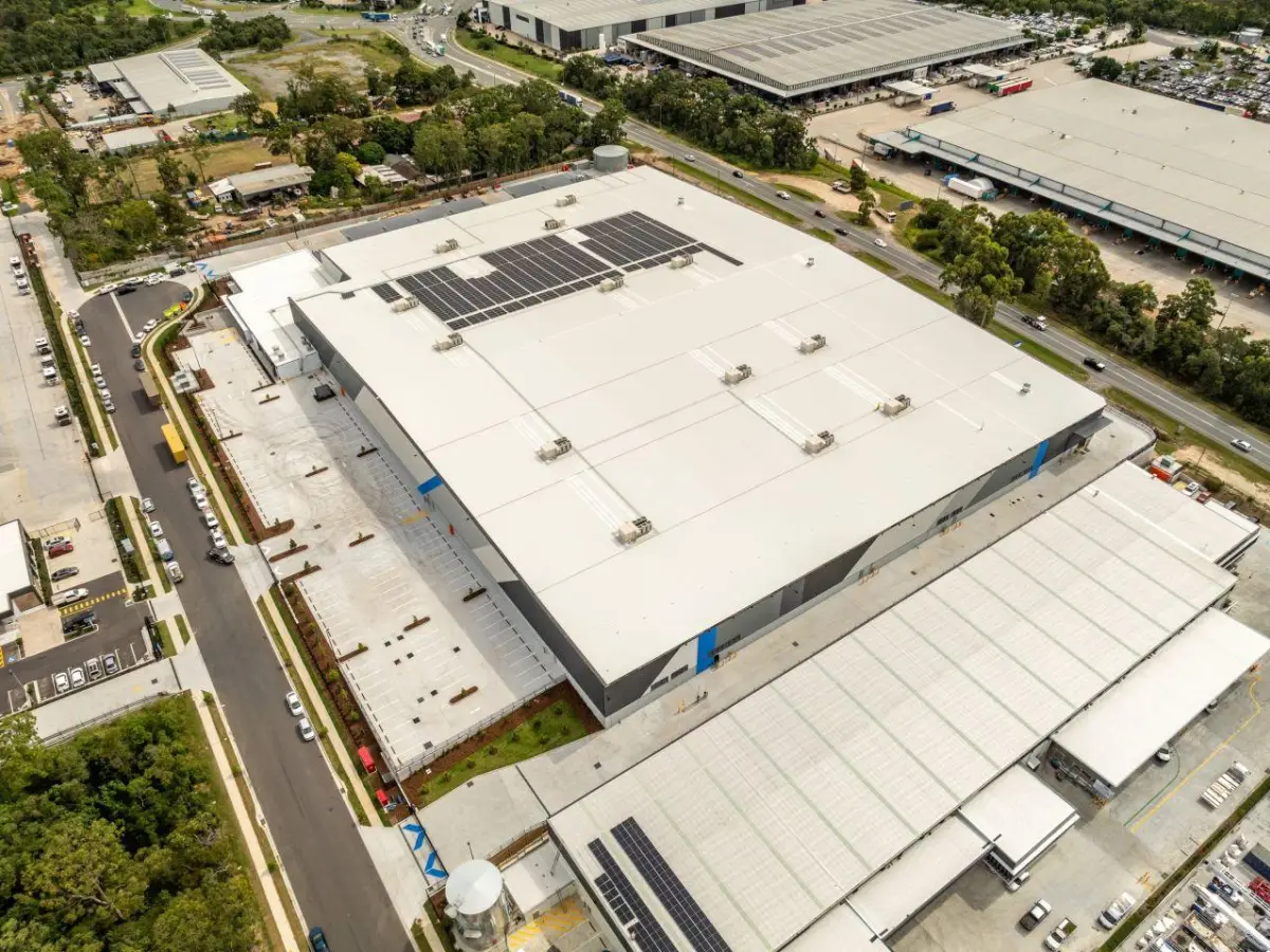 Aerial view of the Australian Pharmaceutical Industries (API) fulfillment centre roof where high speed rapid roller door were installed by Coldshield