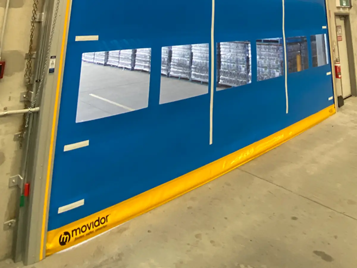 Coldshield HS series Movidor rapid roller door installed in front of a roller shutter at Nu Pure Beverages to meet HACCP standards while maintaining a dust- and pest-free environment