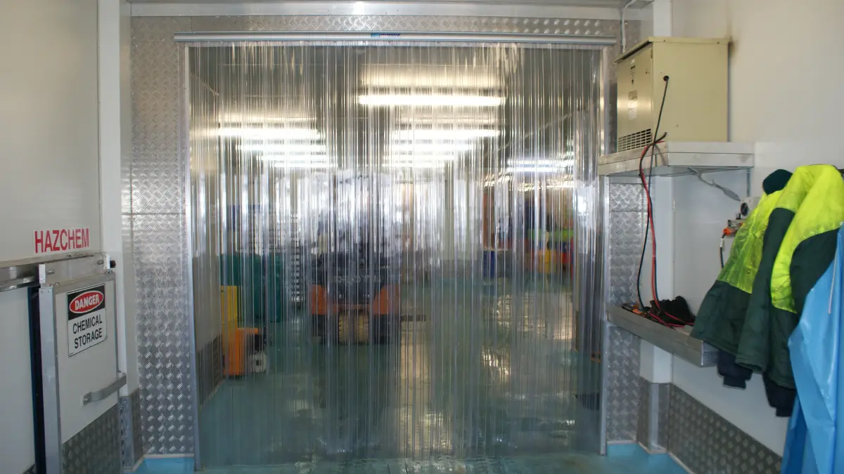 Strip curtain with 500 Series mounting track