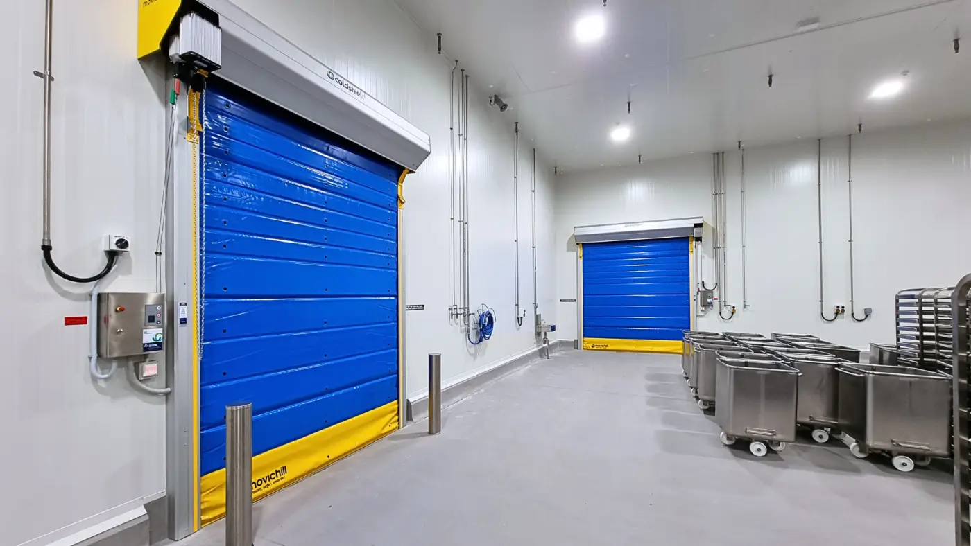 movichill rapid doors with blue curtains in cold storage units