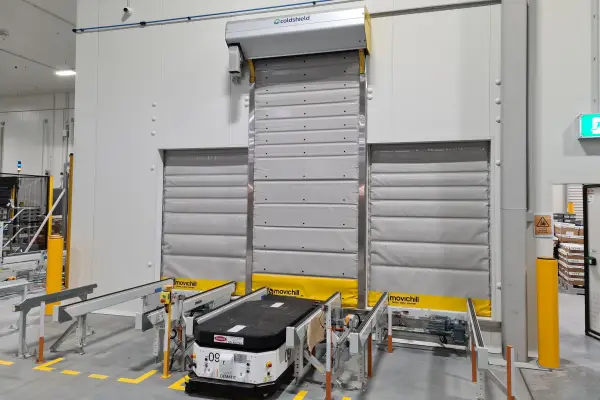 A set of three Movichill high speed insulated doors at a refrigerated warehouse in the Port of Brisbane