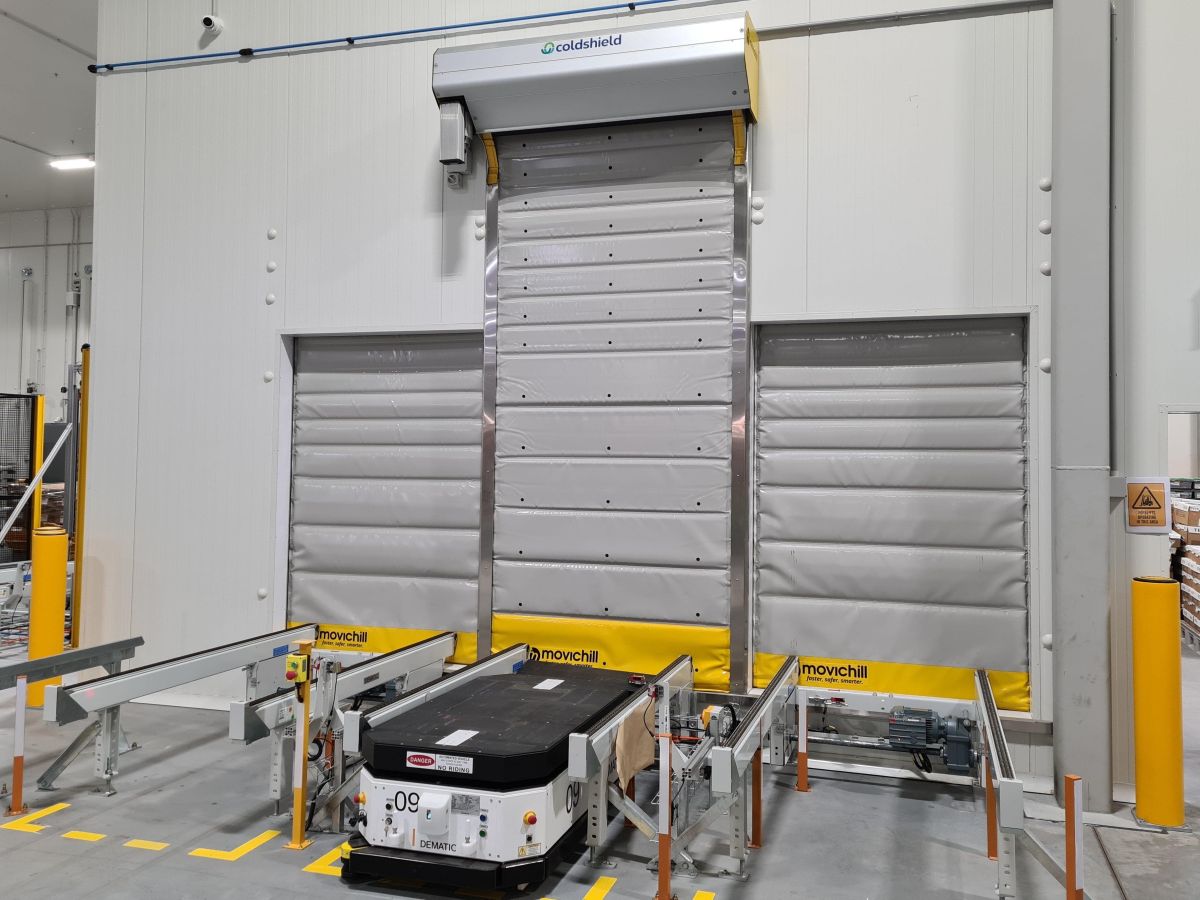 A set of three Movichill high speed insulated doors at a refrigerated warehouse.