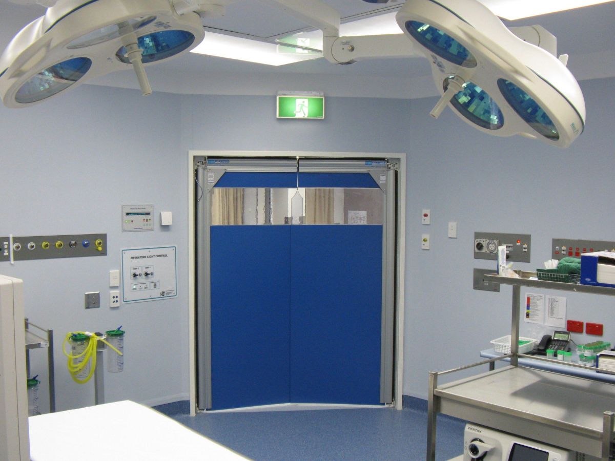 PVC swing doors in a hospital theatre.