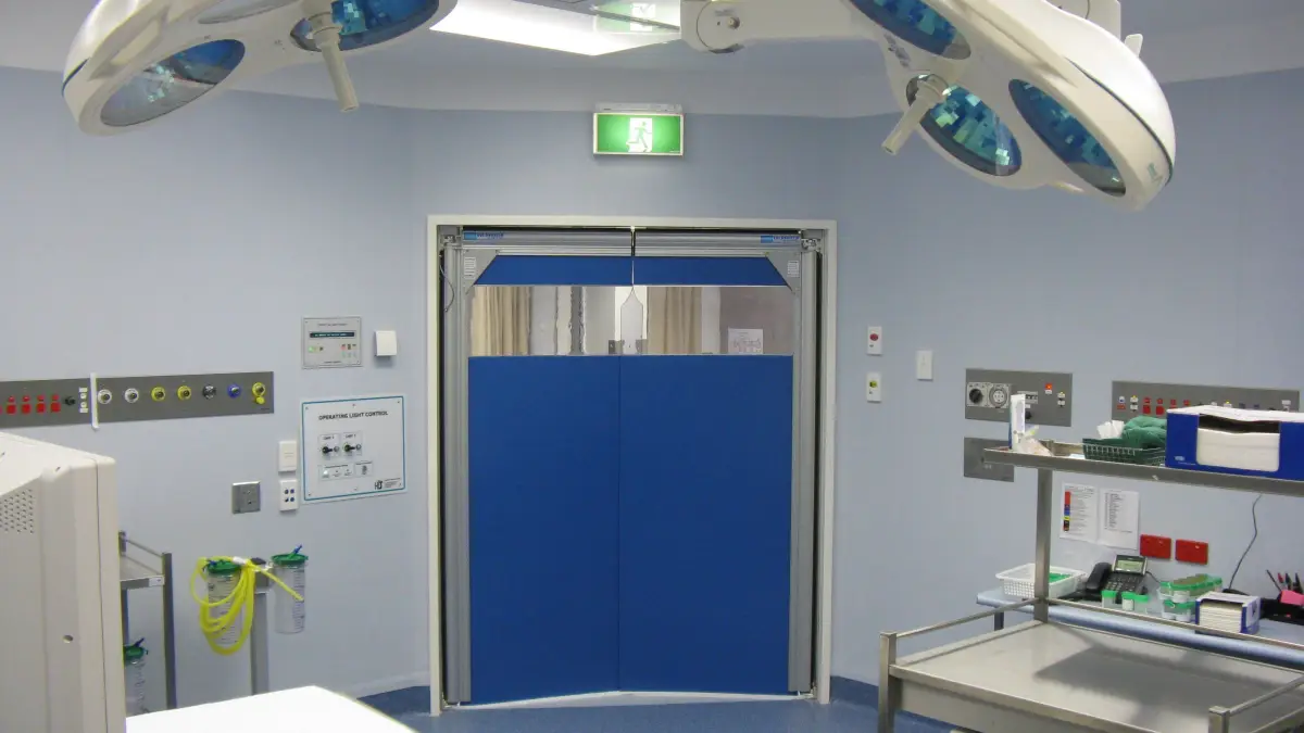 PVC swing doors in a hospital theatre.