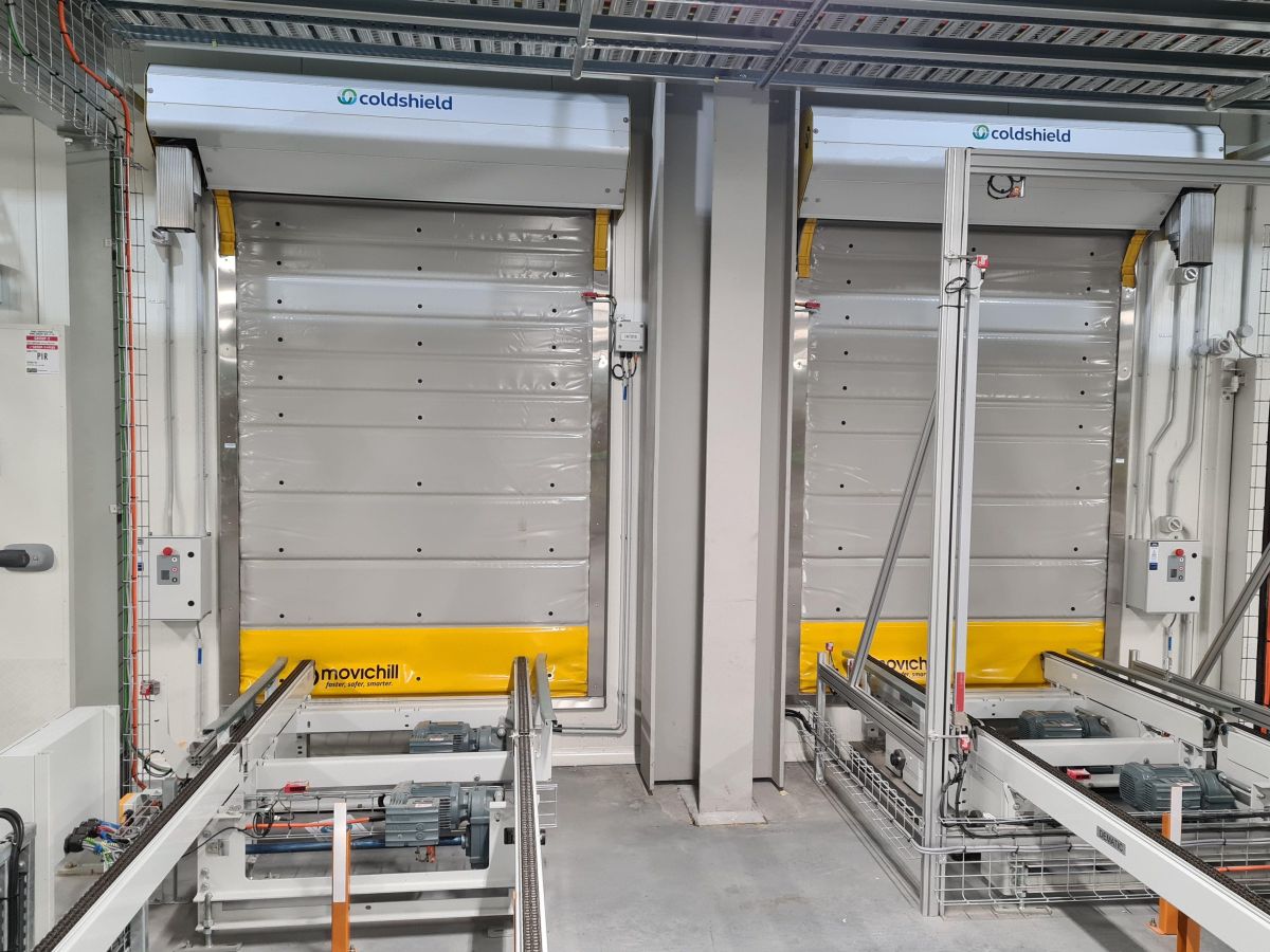 Two Movichill insulated high speed doors inside a warehouse in Port of Brisbane